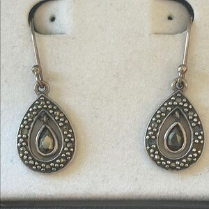 Sterling Silver Marcasite Teardrop Dangle Earrings